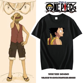 👕✨ลายการ์ตูนอนิเมะญี่ปุ่น One Piece เสื้อยืดแขนสั้น S-3XL ขาวดำชมพูแดงเขียวเหลืองเทา Luffy เสื้อยืดลายน่ารักๆ