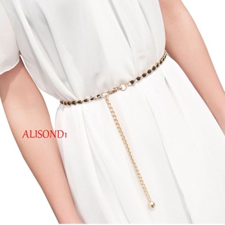 Alisond1 เข็มขัดคาดเอว ใหม่ ลําลอง ตกแต่งร้อนถัก สําหรับผู้หญิง ขนาดใหญ่ ชุดเข็มขัดลูกปัด โซ่ลูกปัด หญิง