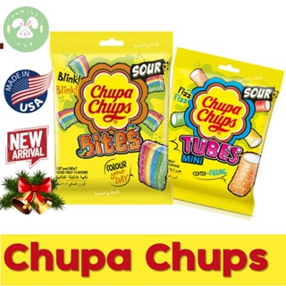 Chupa Chups Sour Tubes 90g. Chupa Chups Sour Bites 90g. เยลลราจูปาจุ๊ปส์รสผลไม้รวม รสเปรี้ยว