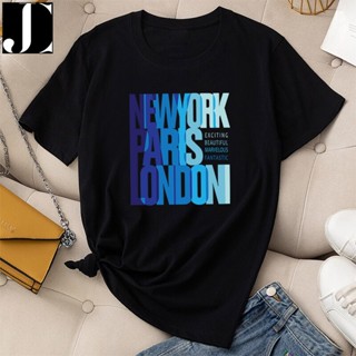 เสื้อยืดสีพื้น ฤดูร้อนผู้หญิงลําลองเสื้อยืดกราฟิกหญิงปกติรายวันแขนสั้นจดหมายพิมพ์ผู้หญิงวินเทจ 100% คอผ้าฝ้ายรอบ