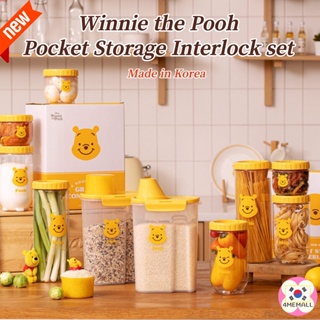 LocknLock × Disney Winnie the Pooh Pocket Storage Interlock Round Airtight Container, Serial Container, Stackable Round Food Storage, Refrigerator Organizer, Grain Container, gift