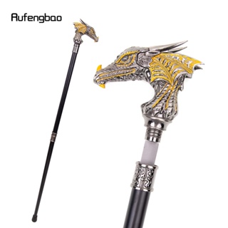 Gold Black Luxury Dragon Head Walking Stick with Hidden Plate Self Defense Fashion Cane Plate Cosplay Crosier Stick 93cm