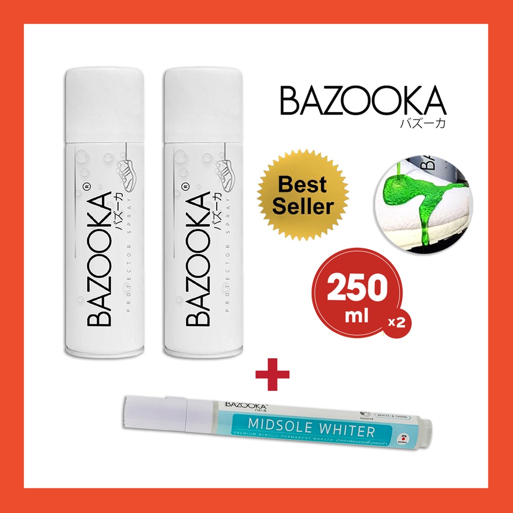 ภาพหน้าปกสินค้าโค้ดMRZKT50ลดทันที50 Bazooka spray with Midsole whiter (สเปรย์เคลือบกันน้ำ 2 กระป๋อง +ปากกาทาขอบรองเท้า)