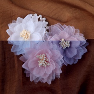 กิ๊บติดผม ผ้าชีฟอง ลายดอกไม้ ประดับโบว์ DIY สําหรับตกแต่งเสื้อผ้า หมวก