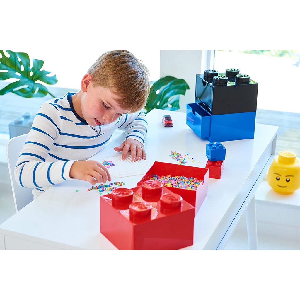 กล่องลิ้นชัก-กล่อง-เลโก้-ตั้งโต๊ะ-สีแดง-lego-desk-drawer-brick-4-red-16x16x12-ซม