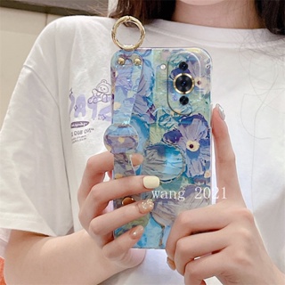 New Handphone Case Huawei Nova10 Pro 10 SE Honor 70 Mate 50 Pro 5G เคส Casing with Wristband Stand Fashion Blu-ray Luxurious Rhinestone Flowers Protective Soft Case เคสโทรศัพท