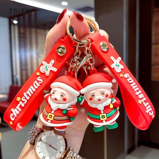 TAIDU การ์ตูนน่ารักซานตาคลอสพวงกุญแจตุ๊กตายางนุ่มรถพวงกุญแจกระเป๋าจี้ขนาดเล็กของขวัญ