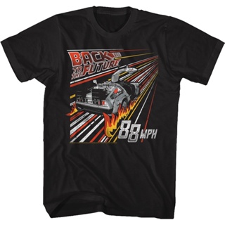 Retro Fire Tracks Back To The Future T-Shirt เสื้อยืด เสื้อยืดเข้ารูป