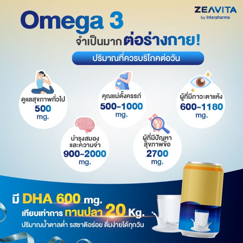 LISA DHA SHOT เครื่องดื่มโปรตีนนมพร้อมดื่ม ผสมน้ำมันปลา ให้ DHA 600 mg ...
