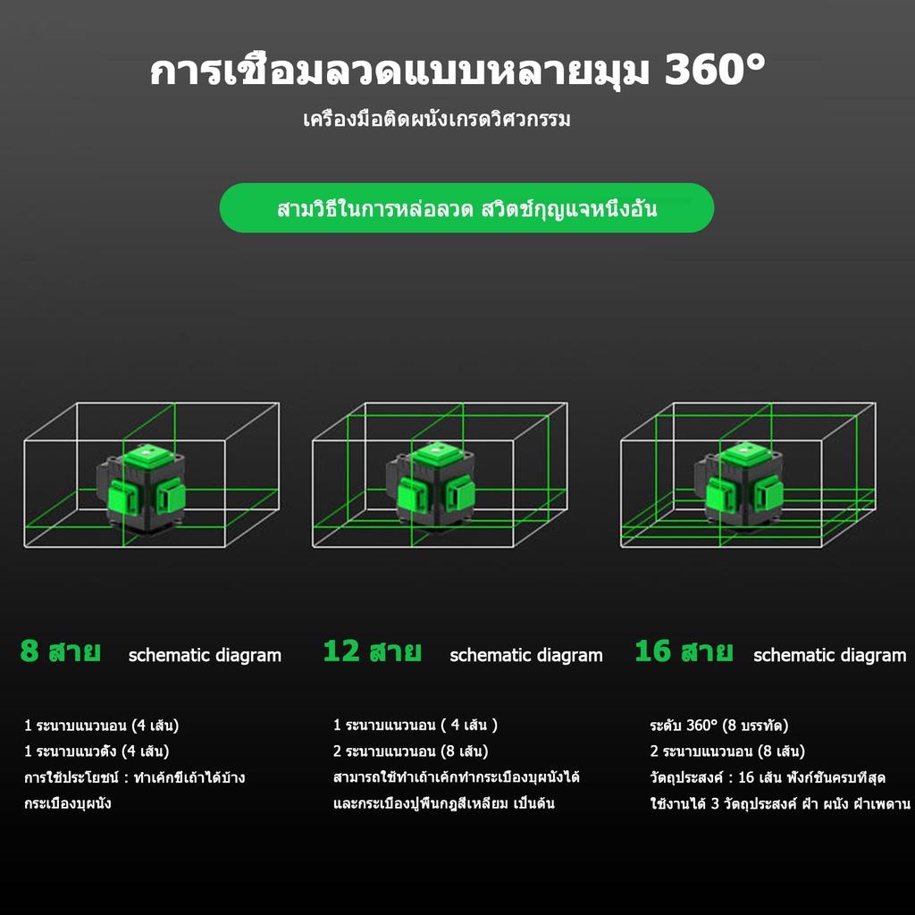 รับของภายใน48h-เลเซอร์วัดระดับ-16-เส้น-360-องศา-4d-เลเซอร์วัดระยะ-เรเซอร์วัดระดับ-เครื่องวัดระดับเลเซอร์-เลเซอร์-ระดับ