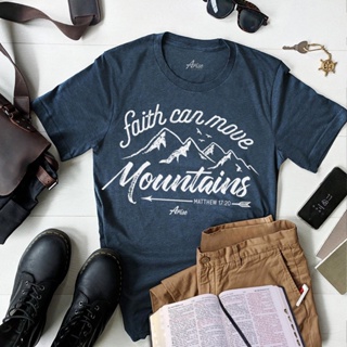 Faith Can Move Mountains Christian T-Shirt เสื้อเชิ้ต เสื้อยืดชาย