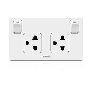 Philips เต้ารับไฟฟ้าคู่ 2 สาย+สายดิน พร้อมสวิตช์ควบคุม (Philips LeafStyle Dup 2P+E socket with switch)