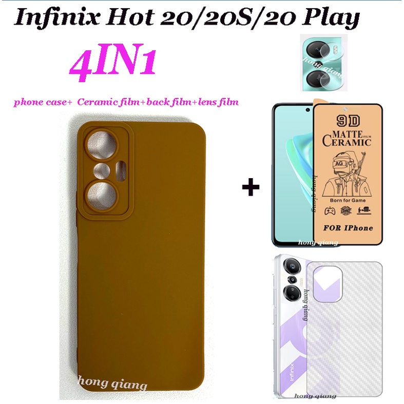4-in-1-เคสโทรศัพท์มือถือซิลิโคน-เนื้อแมตต์-ฟิล์มเซรามิคนิ่ม-ฟิล์มเลนส์-ฟิล์มด้านหลัง-สําหรับ-infinix-hot-20s-20-play-hot-20-30-30i-10play-note-12-pro