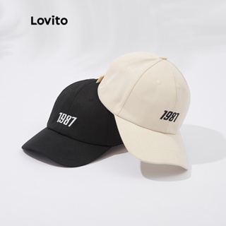 สินค้า Lovito หมวกเบสบอลลําลอง ปักลายตัวอักษร L23LD246 (สีดํา/สีขาว)