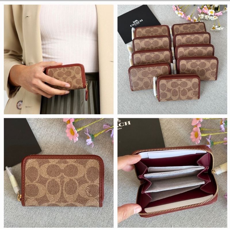 💚แท้💯 พร้อมส่ง💚C6725 Coach Small Zip Around Card Case In Signature