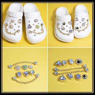 Jibbitz ชุดบักเกิลมุก พลอยเทียม สายโซ่ สําหรับตกแต่งรองเท้า Crocs Jibbitz DIY