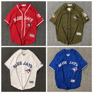 เสื้อกีฬาเบสบอล แขนสั้น ปักลาย BlueJays แนวสตรีทแดนซ์ สไตล์ยุโรป และอเมริกา สําหรับคู่รัก