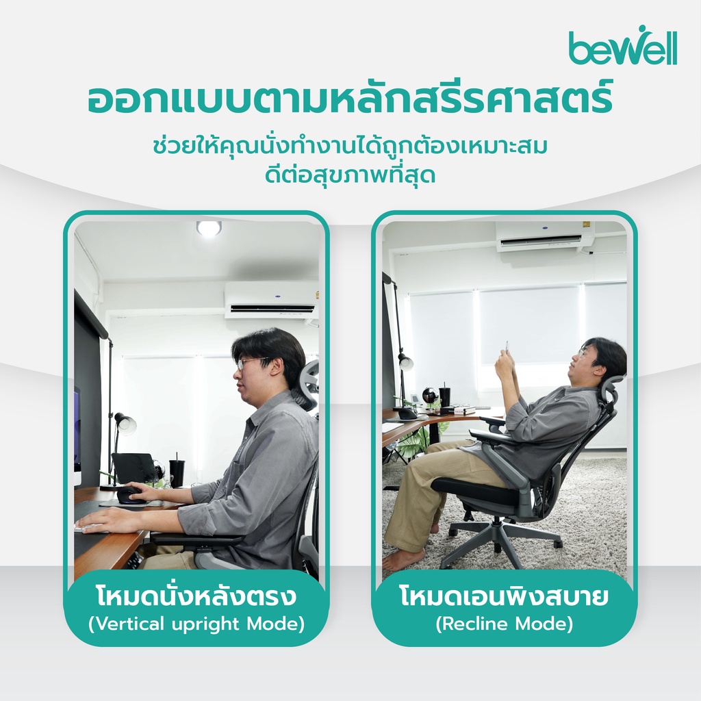 Bewell Ergonomic chair Embrace เก้าอี้ทำงาน เพื่อสุขภาพ ปรับระดับได้ทุกส่วน มีที่รองรับศรีษะ รุ่น Embrace สีดำ
