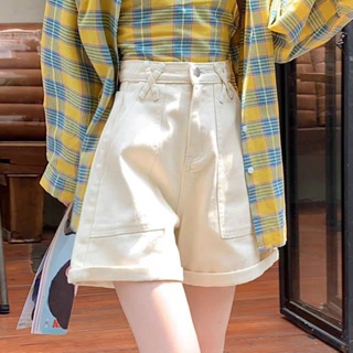 🔥จัดส่งจากประเทศไทย🔥เอวสูง กางเกงยีนส์ขาสั้นผู้หญิงสีขาว หลวม เกาหลี ขากว้าง ป่า แนวโน้ม บาง กางเกงห้าส่วน ใหม่ ฤดู 04 T