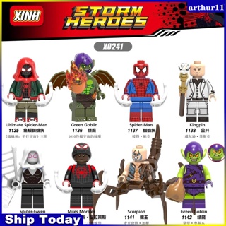 Arthur X0241 XH1136 ฟิกเกอร์ รูปแมงป่อง สไปเดอร์แมน ก๊อบลิน สีเขียว สําหรับเลโก้ Avengers Kingpin Scorpion Spider Man