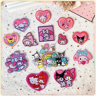 ♚ แผ่นรีดติดเสื้อ ลายการ์ตูน Hello Kitty น่ารัก Kuromi Melody Cinnamoroll ♚ แผ่นแพทช์ลาย The Pink Vibes DIY สําหรับติดเสื้อผ้า 1 ชิ้น