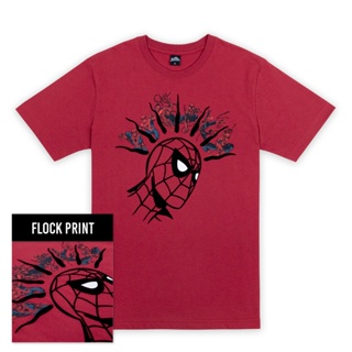 Marvel Mens  Spider-Man T-Shirt - เสื้อผู้ชายสไปรเดอร์ พิมพ์ลายกำมะหยี่ สินค้าลิขสิทธ์แท้100% characters studio