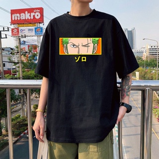 เสื้อยืด 2022 Plue Size Cool Zoro Roronoa T-shirt Men Short Sleeved Anime One Piece Shirt Eyes Printed Tshirt