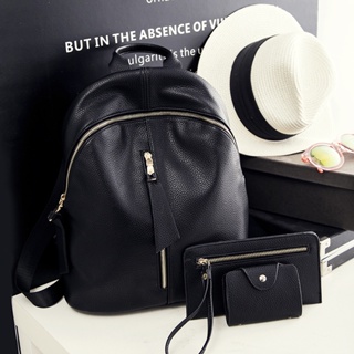 กระเป๋าเป้สะพายหลัง+ กระเป๋าสะพายข้าง+กระเป๋านามบัตร เซ็ท 3 ใบ MV-051 - สีดำ