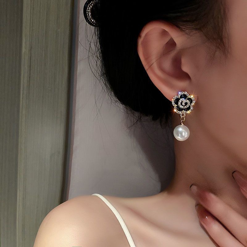 ต่างหูระย้า-ประดับคริสตัล-ดอกคามิเลีย-และไข่มุก-สไตล์เกาหลี-แฟชั่นสําหรับผู้หญิง