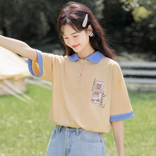 🔥จัดส่งจากประเทศไทย🔥ใหม่ หมีพิมพ์ แขนสั้นTเสื้อ หญิง เกาหลีinsสีสะกด หลวม นักเรียน ตัวอักษร เสื้อ ฤดูร้อน03 RJV9