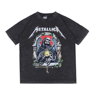 เสื้อยืดโอเวอร์ไซซ์ พิมพ์ลายหัวกะโหลก Metallica OLD สไตล์วินเทจ