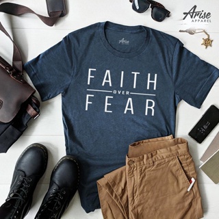 Faith Over Fear T-Shirt เสื้อยืดสีขาวผู้หญิง เสื้อ ยืด ผู้ชาย เสื้อยืดสีพื้น เสื้อผู้ชายเท่