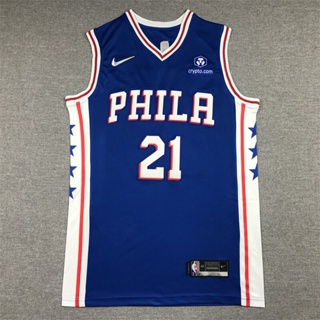 เสื้อกีฬาแขนสั้น ลายทีม NBA Jersey Philadelphia 76Ers 21 2022 3 สไตล์# เสื้อกีฬาบาสเก็ตบอล EMBIID สีฟ้า