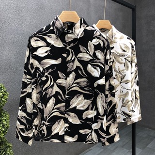 เสื้อเชิ้ตลําลอง เข้ารูป ลายดอกไม้ คุณภาพสูง สไตล์เกาหลี สําหรับผู้ชาย