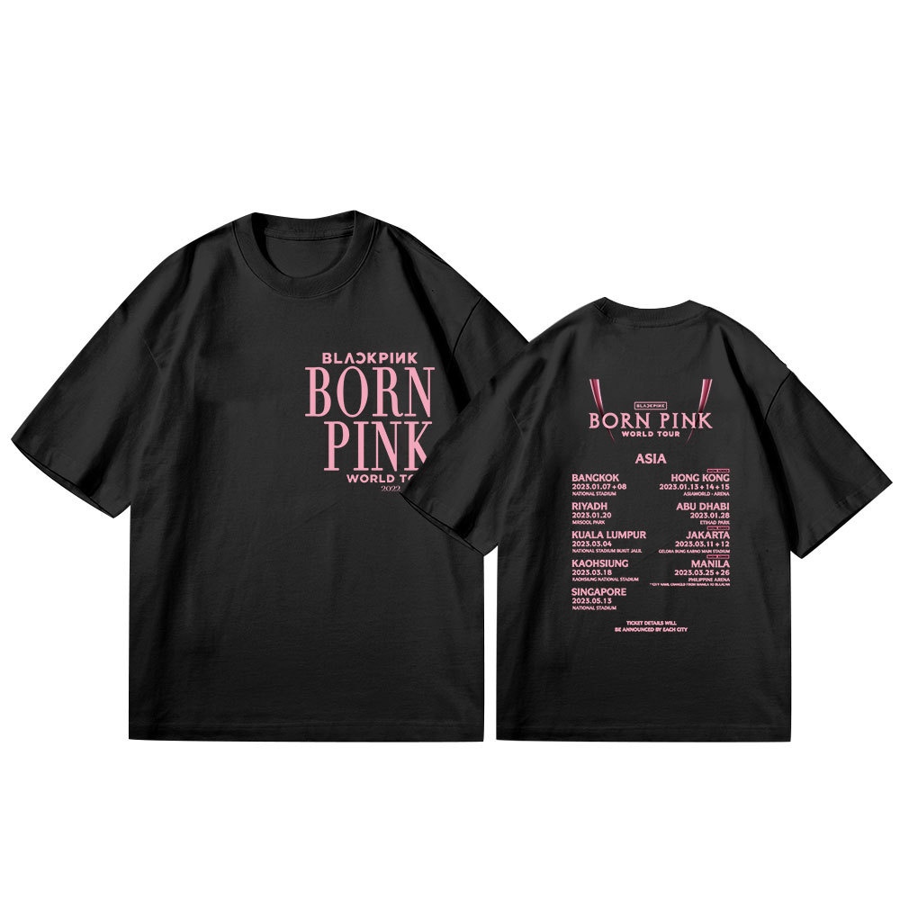 เสื้อยืดkpop-blackpink-born-pink-world-tour-dallas-lisa-same-cotton-t-shirt-men-and-women-plus-size-korean-loose-short-s