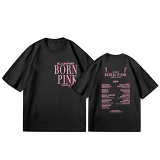 เสื้อยืดKPOP BLACKPINK BORN PINK World Tour DALLAS Lisa Same Cotton T-shirt Men and Women Plus Size Korean Loose Short-s