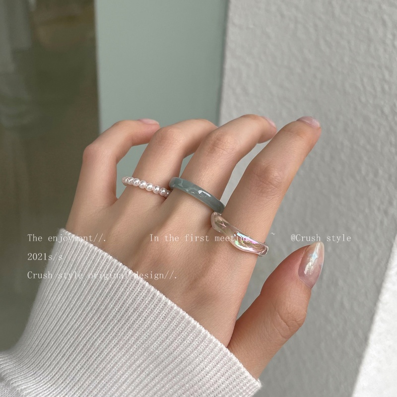 ภาพสินค้า17KM ชุดแหวนเรซิ่น ประดับไข่มุก หลากสี สไตล์เกาหลี สําหรับผู้หญิง จากร้าน vip17km.th บน Shopee ภาพที่ 5