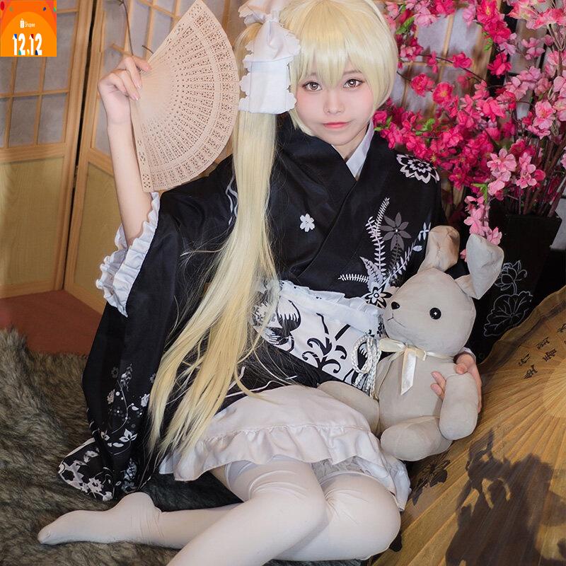 อะนิเมะ-yosuga-no-sora-kimono-cosplay-เครื่องแต่งกาย-yukata-ชุดแม่บ้านหวาน-lolita-maid-kasugano-sora-สีดำ-kimono-ชุดค