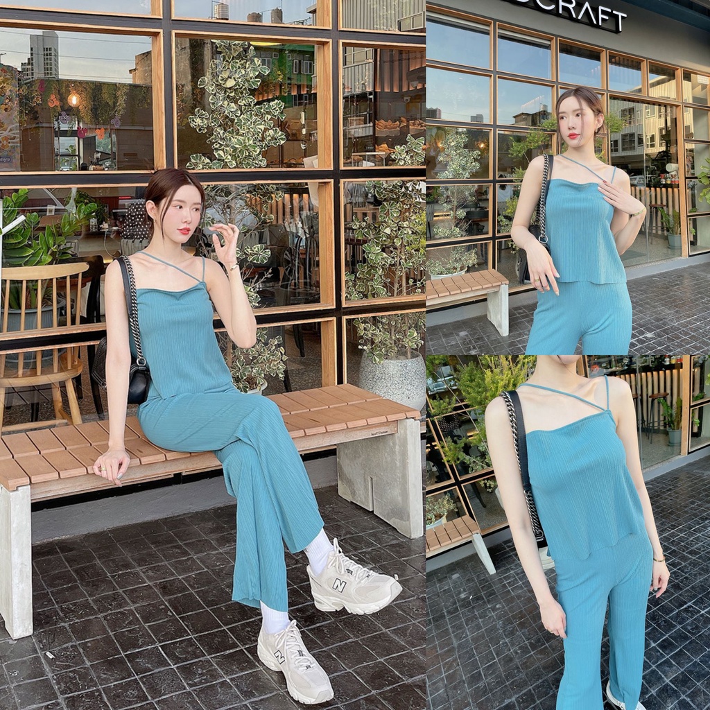 ภาพหน้าปกสินค้าSLYQ JULIE MINI RIBBED SINGLET & PANTS SET ชุดเซ็ทเสื้อสายเดี่ยวและกางเกงขายาว ชมพู/ฟ้า/เขียวเข้ม