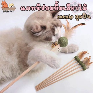 【I007】BABY PET😻🌿 ไม้ล่อแมว แคทนิปกลม4cm ของเล่นแมว สุดฟิน แคทนิปอมยิ้มเสียบไม้ catnip 🌿