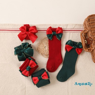Aqq- ถุงเท้ายาวครึ่งน่อง ลายคริสต์มาส พร้อมโบ สําหรับเด็กวัยหัดเดิน เด็กผู้ชาย เด็กผู้หญิง 0-4 ปี 2 คู่