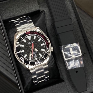 [ผ่อนเดือนละ349]🎁ALBA นาฬิกาข้อมือผู้ชาย Active สายสแตนเลส+สายซิลิโคน รุ่น AS9P01X - สีเงิน / สีดำ ของแท้100% ประกัน1ปี