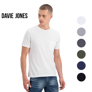 DAVIE JONES เสื้อยืดสีพื้น คอกลม ผ้าคอตตอน สีขาว สีดำ สีน้ำเงิน สีเทา สีเขียว Basic T-Shirt LG0002WH BK CD NV TD GR bh