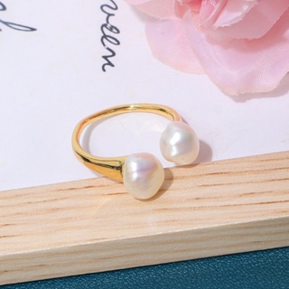 14k gold plated fresh water pearl opposite sex baroque แหวนไฟสองหน้าขายส่ง