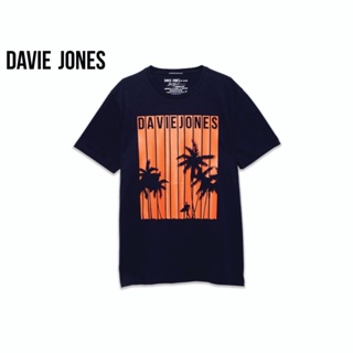 DAVIE JONES เสื้อยืดพิมพ์ลาย สีกรม สีเทา Graphic Print T-Shirt in navy grey TB0279NV TD
