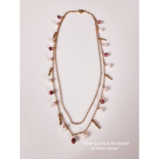 สร้อยคอหินนำโชค NL005_Rose quartz &amp; Rhodonite &amp; Moon stone