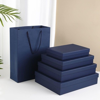กล่องของขวัญ ผ้าพันคอเปล่า ขนาดใหญ่ ลายโลโก้ เรียบง่าย สีฟ้า สําหรับใส่เสื้อผ้า ของขวัญวันเกิด