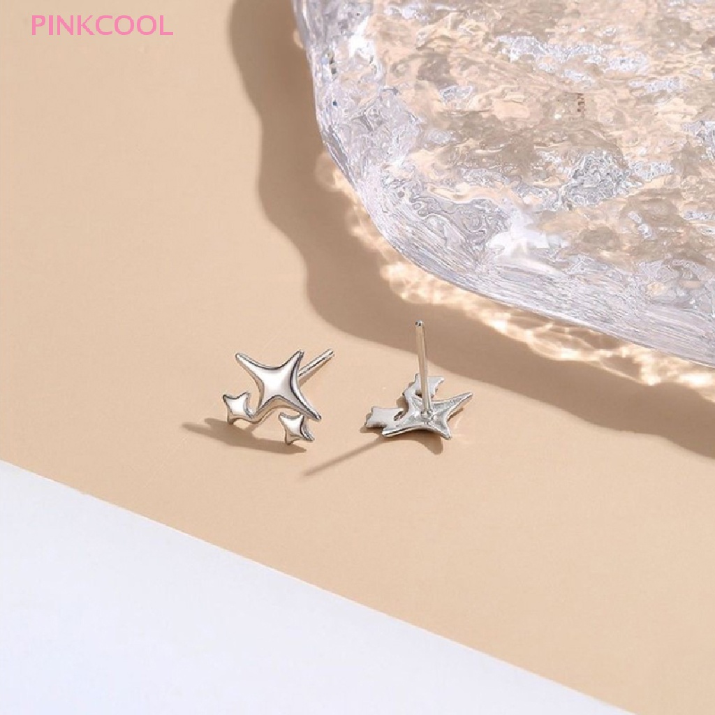 pinkcool-ขายดี-ต่างหูสตั๊ด-เงิน-925-จี้รูปดาว-น่ารัก-ไม่สมมาตร-สีเงิน-สีทอง-เครื่องประดับ-สําหรับผู้หญิง