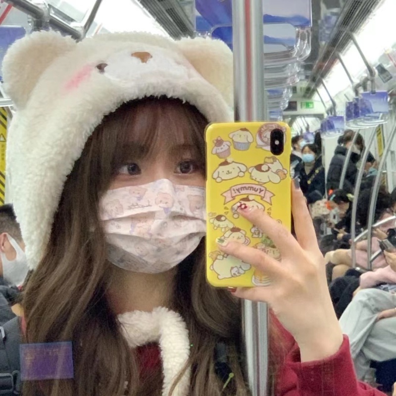 หมวกตุ๊กตาหมีสาวหวานน่ารักสาวฤดูหนาวให้ความอบอุ่นสาวเกาหลีหัวใจในหมวกการ์ตูน