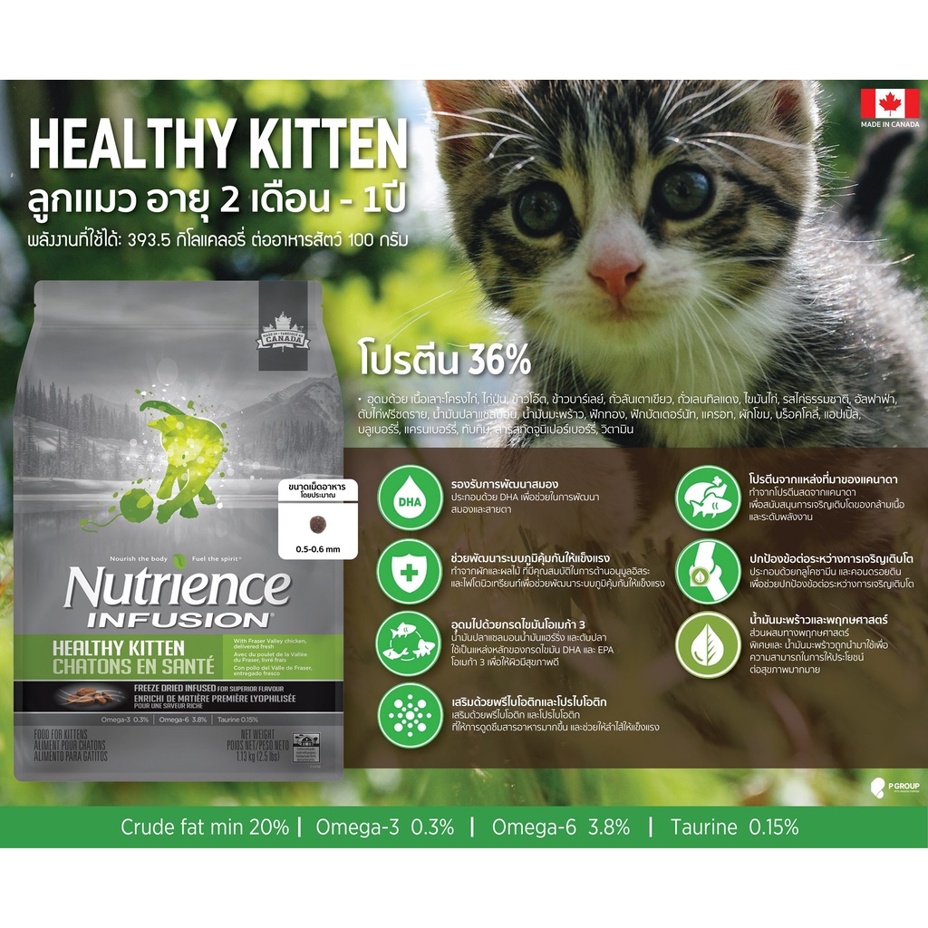 2-27-กิโล-nutrience-อาหารแมว-infusion-healthy-ลูกแมว-เขียว-kitten-with-chicken-อาหารเม็ดลูกแมว